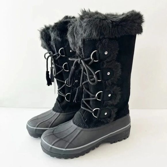 KHOMBU Nordic 2 Waterproof Lace-up Fur Boots Black Size 6‎ - Picture 4 of 9